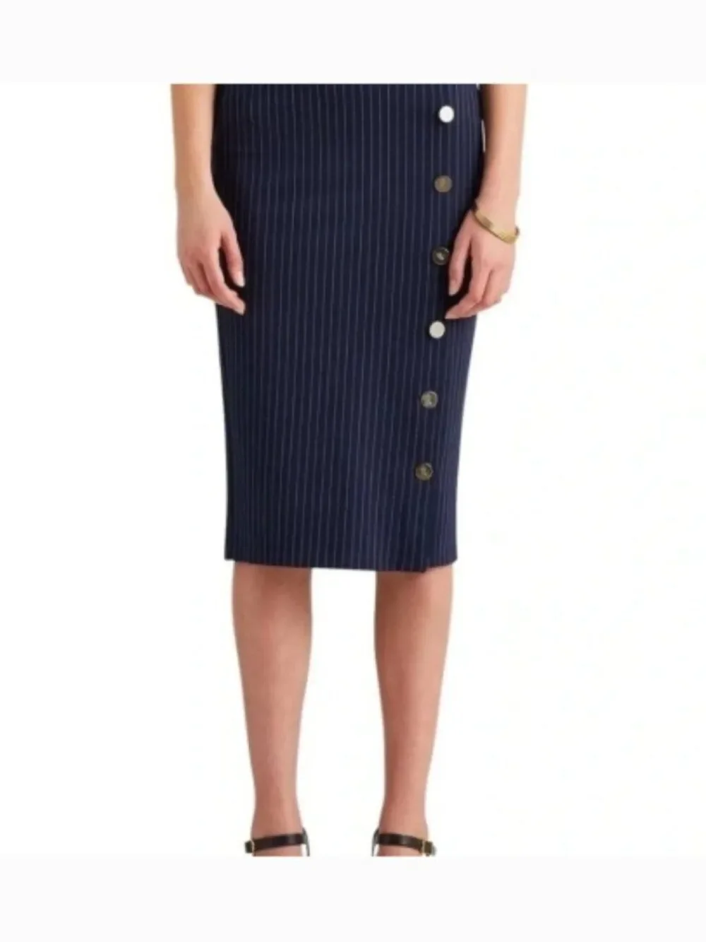 NWT LAUREN RALPH LAUREN Pinstripe Knit Ponte Skirt in French Navy in S
